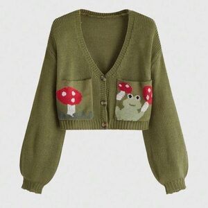 Frog Cropped Cardigan-Sweater